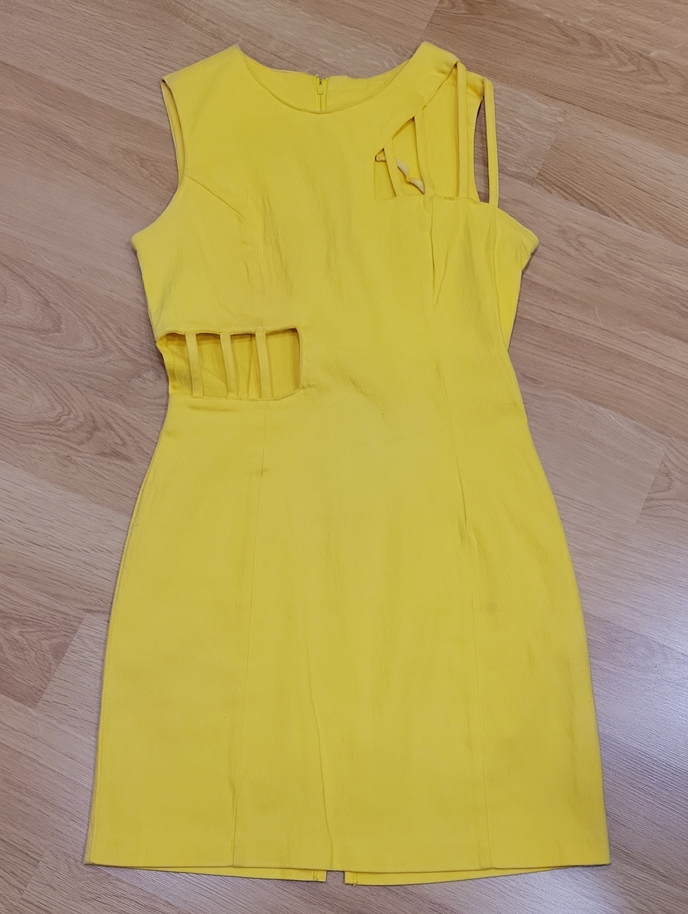 Asymmetrical Yellow Cutout Sheath Dress